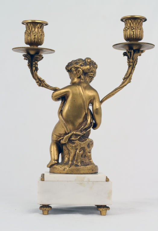 Pair of Marble & Gilt Bronze Candelabras
