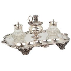 English Sterling & Crystal Inkwell