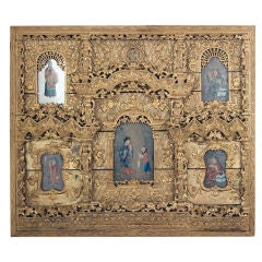 A pair of Chinese Gilt Wood Panels with Reverse Glass Paintings