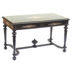 Antique Ebony and Ivory Inlaid Writing Table /  Desk