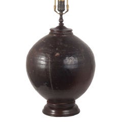 Antique Iron Glazed Asian Jar / Lamp