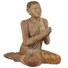 Large Burmese Carved Wood Monk