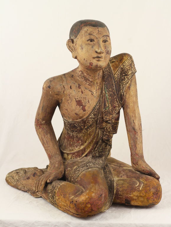 Large Burmese or Thai Carving of A Monk