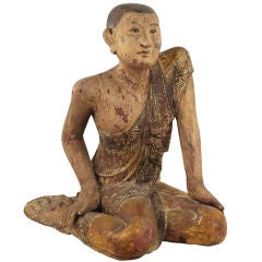 Large Burmese or Thai Carving of A Monk