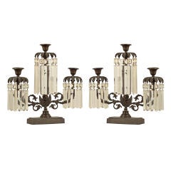 Pair of Bronze and Crystal Lusters / Candelabras