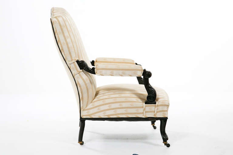 Upholstery Pair of Napoleon III Ebonized Armchairs
