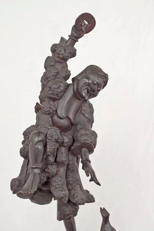 Carved Chinese God of Good Fortune and Magic Toad