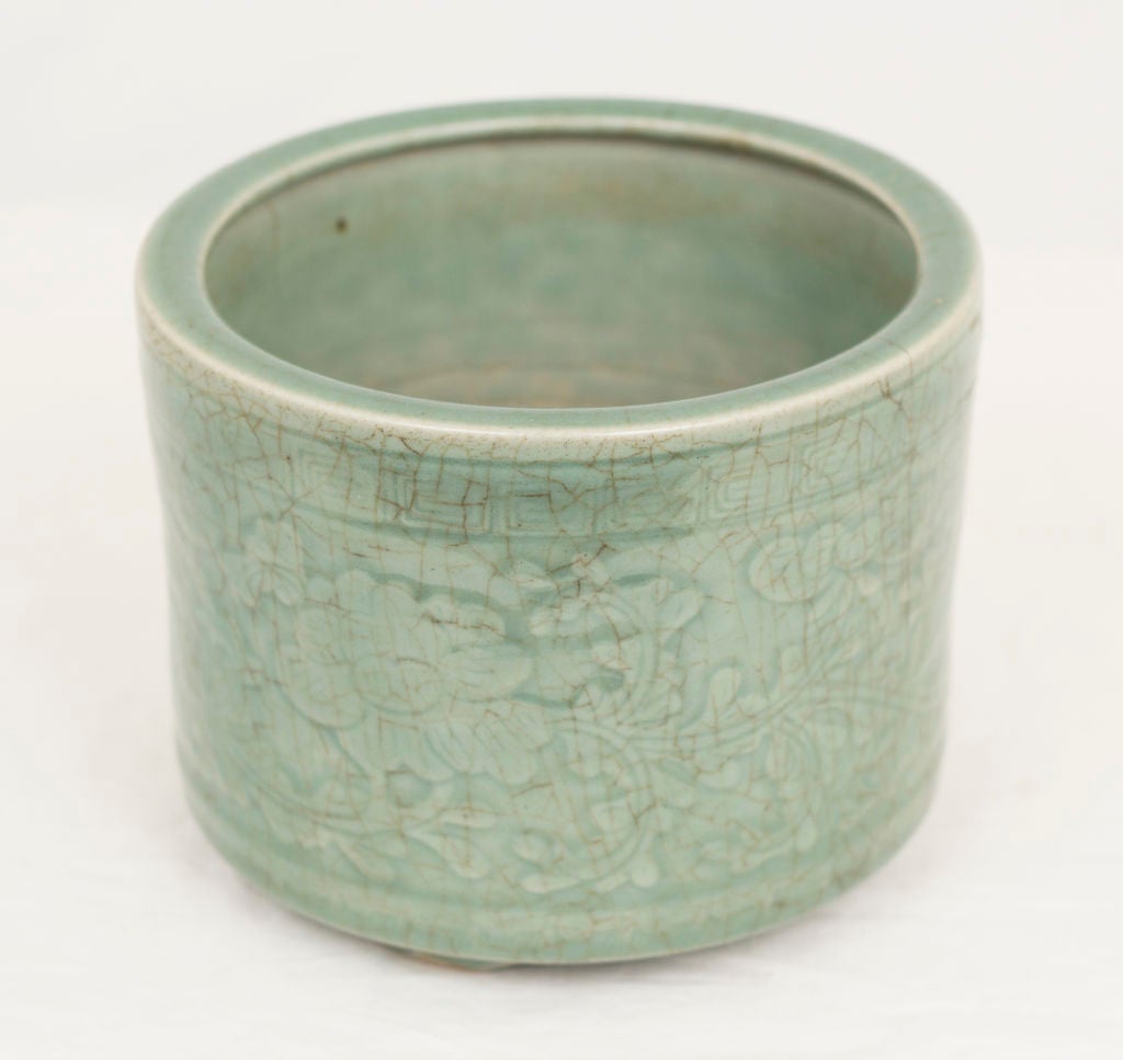 A beautiful incised Lonquan style celadon censer made in China during the 19th century in the Ming style.