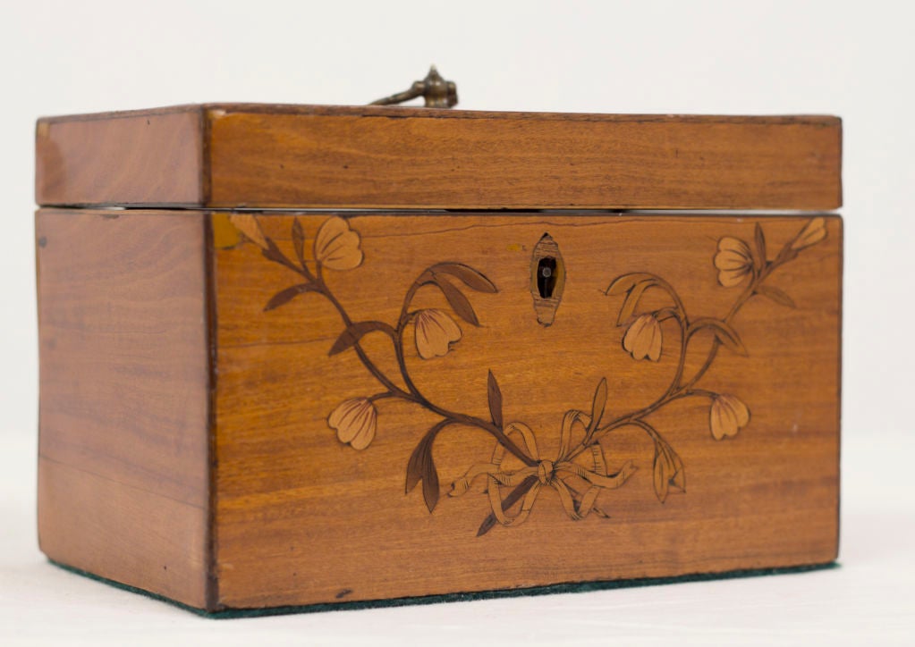 Handsome and rare 18th century George III period satinwood inlaid tea caddy.