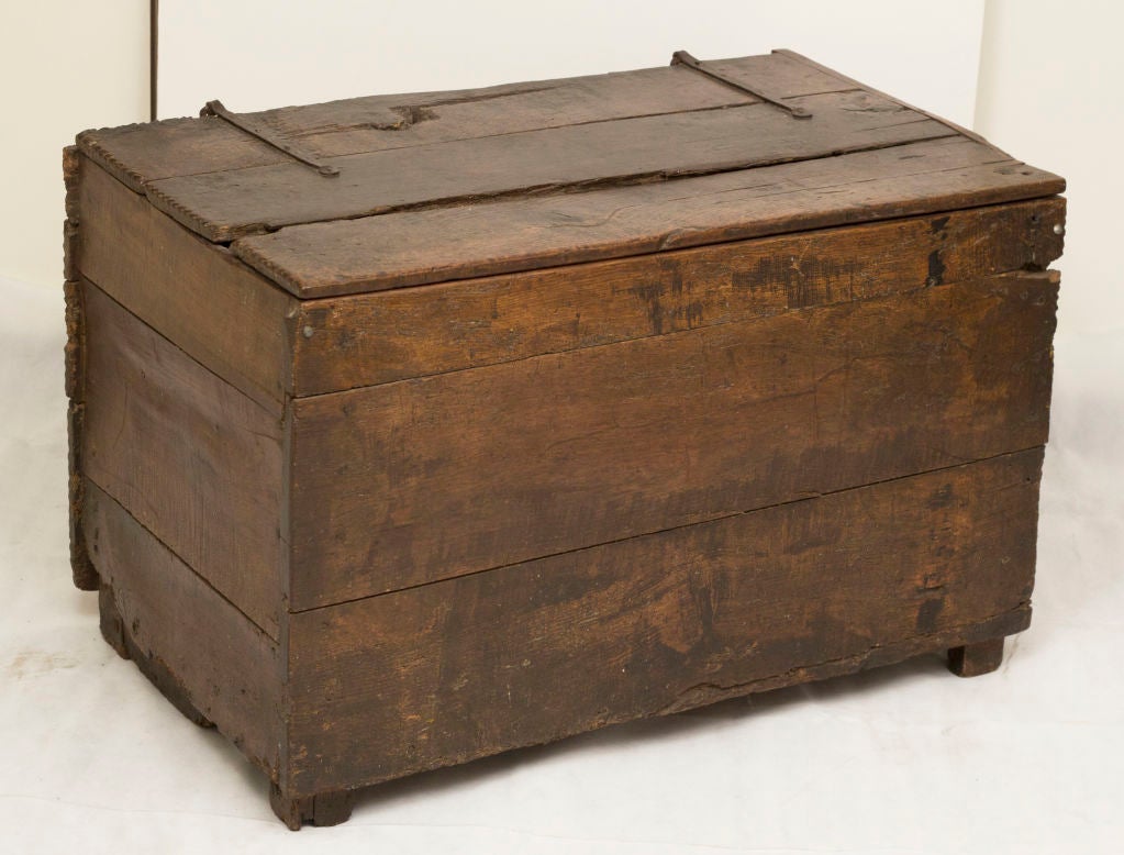 This is a great rustic oak coffer or trunk made in Northern Europe during the 18th century.