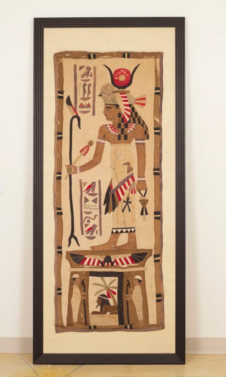 A whimsical and large antique Egyptian embroderie made for sale to tourists during the 19th century.  I believe ancient fabrics where used to make this.