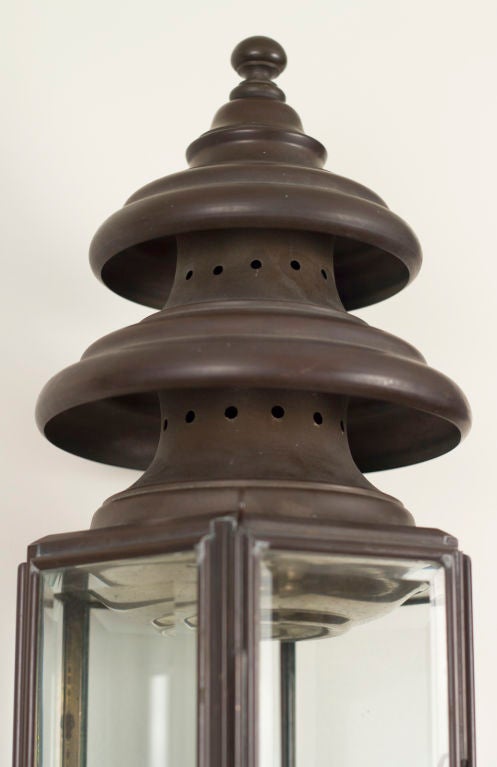 A large and decorative pair of antique Carriage lanterns made in England or America during the 19th century
