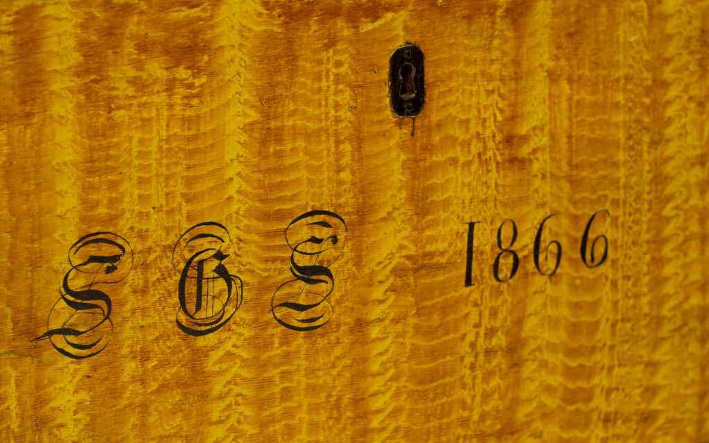 Yellow Painted Trunk Dated 1866 In Good Condition In San Francisco, CA