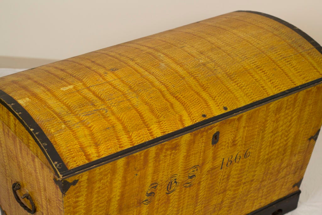 19th Century Yellow Painted Trunk Dated 1866