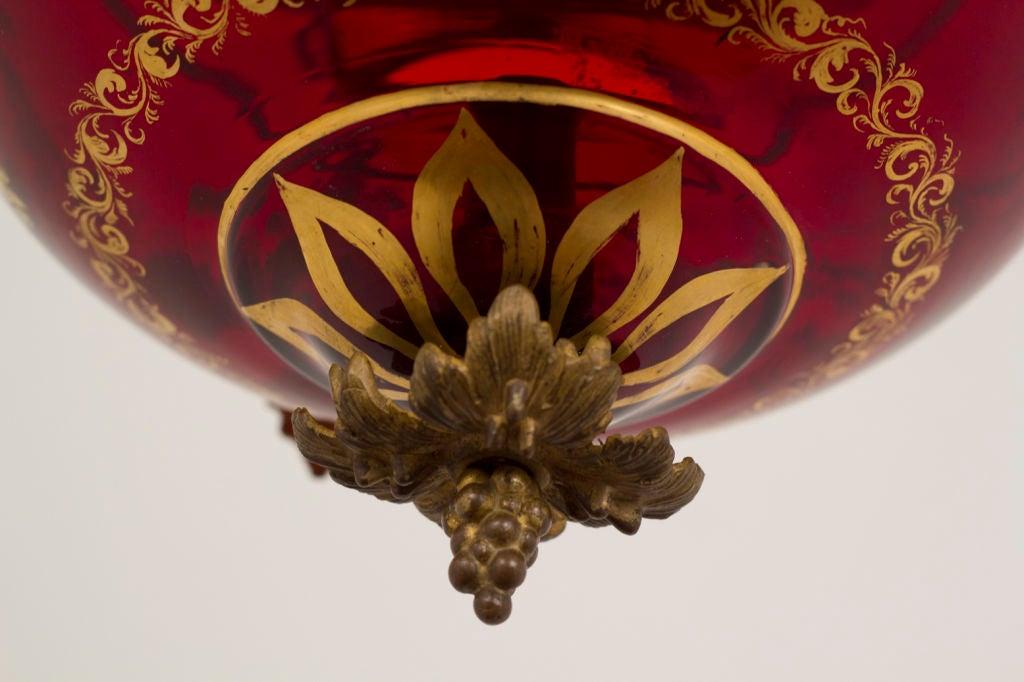 Baltic Red Glass Russian Lantern with Gilt Decoration