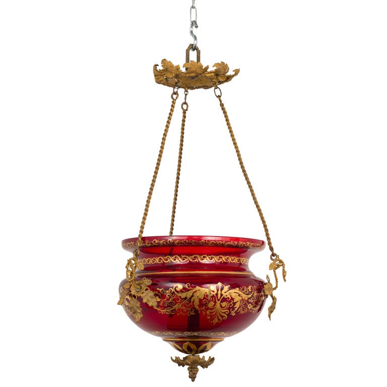 Red Glass Russian Lantern with Gilt Decoration