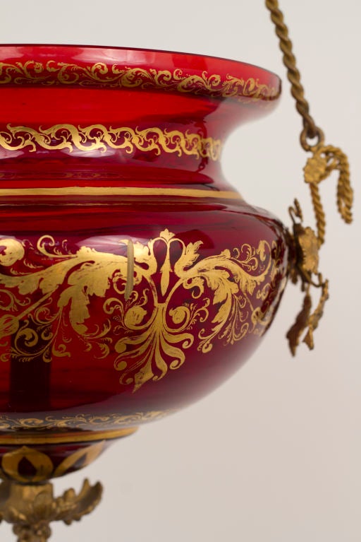 Red Glass Russian Lantern with Gilt Decoration In Excellent Condition In San Francisco, CA