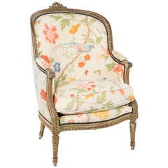Fantastic Carved French Painted Armchair / Bergere