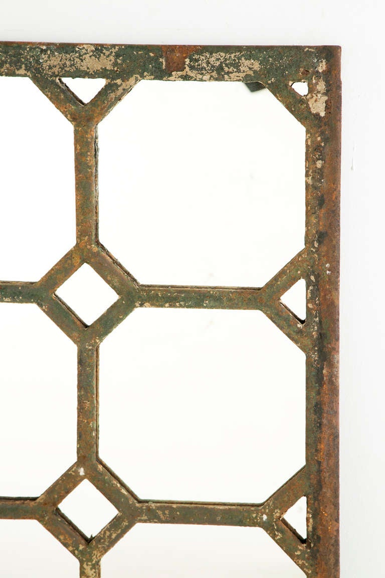 Industrial Antique Cast Iron Geometric Mirror
