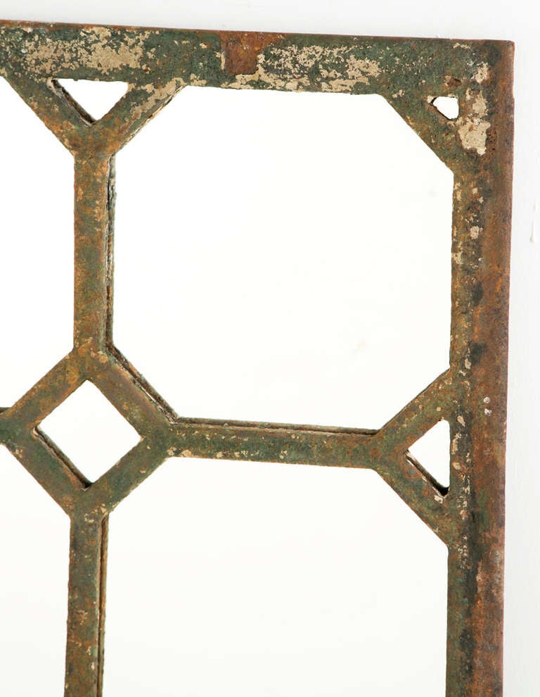 French Antique Cast Iron Geometric Mirror