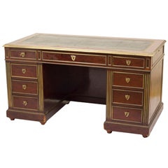 Late 19th century French Mahogany and Brass Pedestal Desk