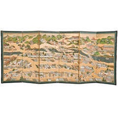 Antique Six Panel Japanese Screen