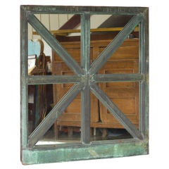 Antique Bold Graphic Verdigris Copper Mirror.