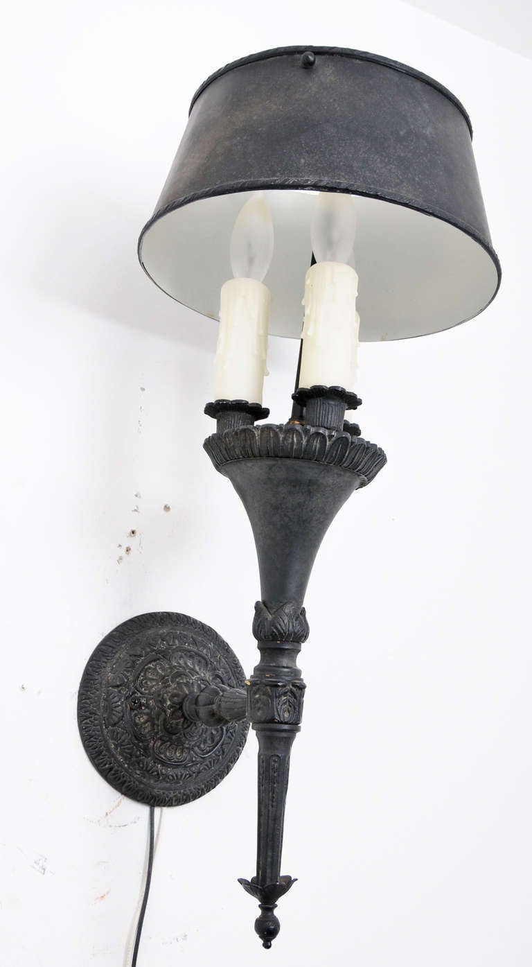 French Pair of Gothic Revival Tole Sconces, France circa 1950