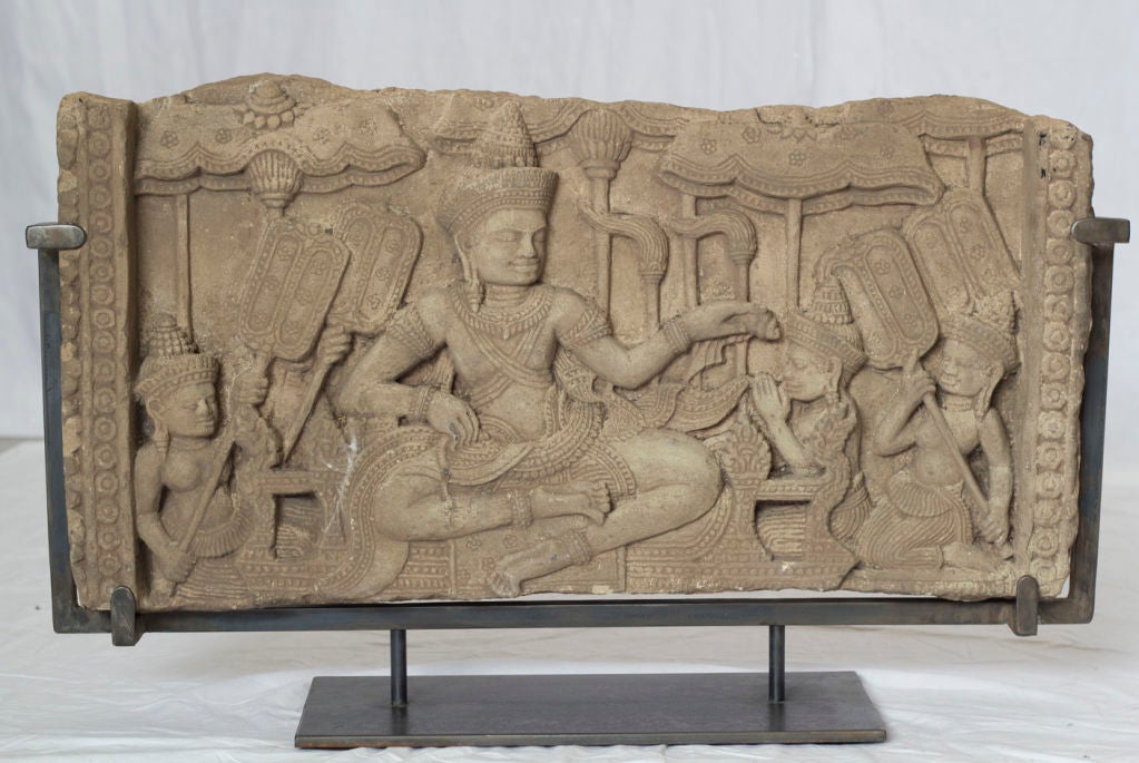 A wonderful Khmer style sandstone freeze in the 12th century Cambodian style.  Deaccessioned from the San Francisco Asian Art Museum when it moved about 9 years ago.  Clarence Shangraw, the retired museum director, met the man that carved this