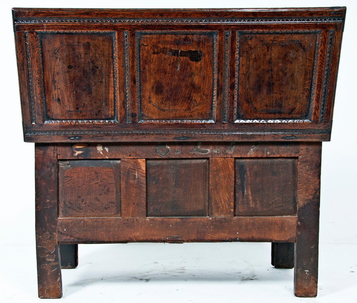 18th Century and Earlier English 17th Century Oak Coffer c.1630 (blanket chest / dowry chest)