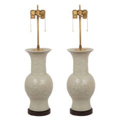 Large Pair of Celadon Vases as Lamps