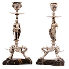 Antique Renaissance Revival Silver Plated Candlesticks