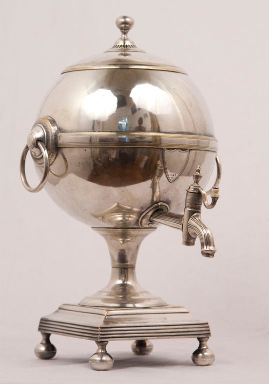 A rare & chic Regency style silver plated hot water / tea urn made in England during the 19th century.