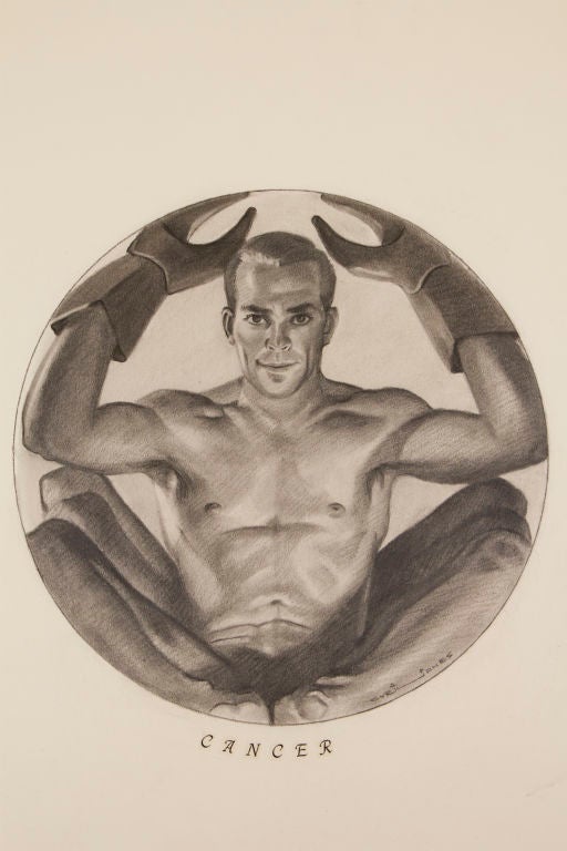 A racy set of large format zodiac themed drawings from the 50's.  The artist, Cyril Jones was born in England but worked at this point in Hollywood.  He did illustrations for muscle magazines and some commercial work as well.  He intended these to