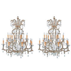 Large Closely Matched Pair of Marie Therese Crystal Vintage Chandeliers