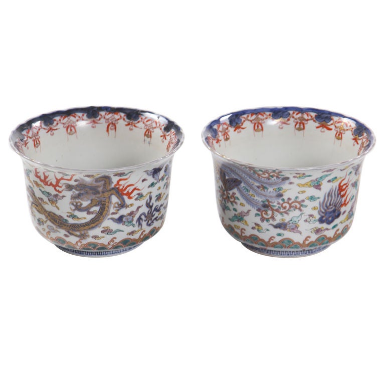 Rare Antique Pair of Imari Porcelain Cache Pots
