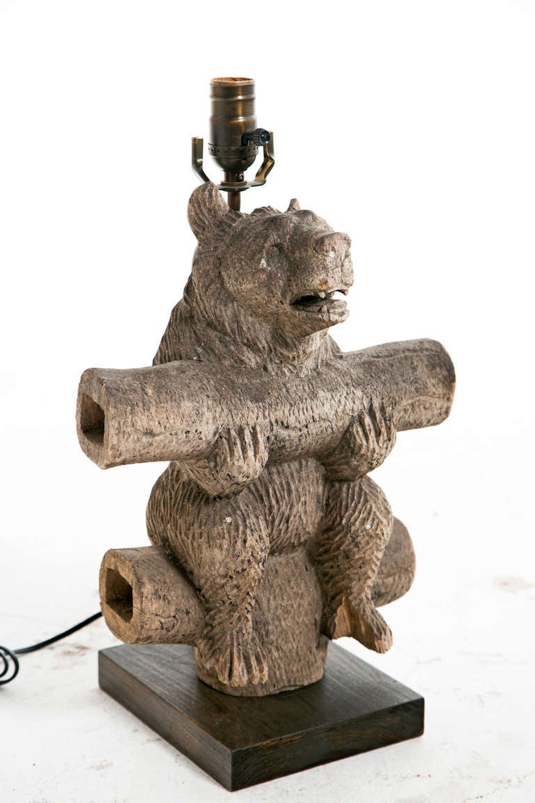 Black Forest Weathered Black Forrest Bear Carving/Lamp