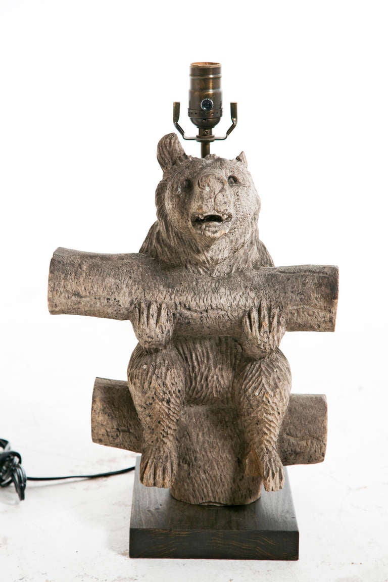 Swiss Weathered Black Forrest Bear Carving/Lamp