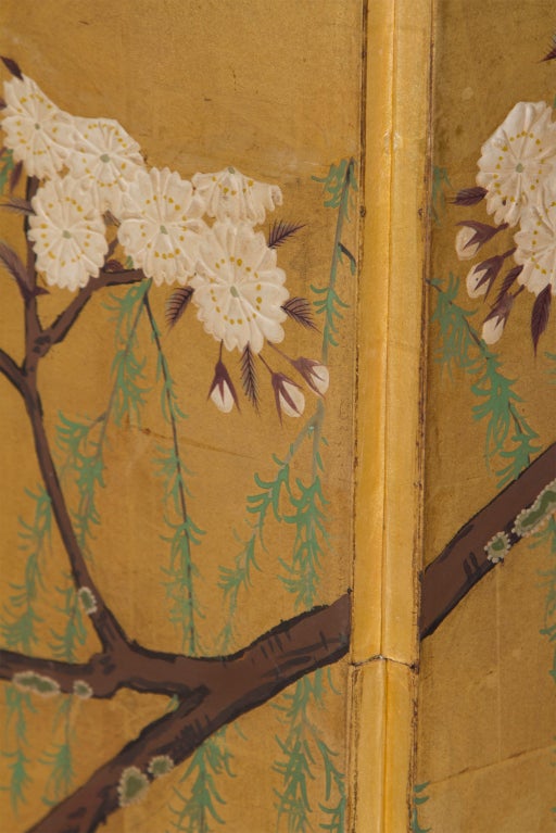Wood Japanese Meiji Screen Of An Ancient Flowering Dogwood Tree