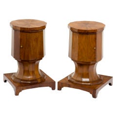 Pair of Italian Walnut Pedestal Cabinets
