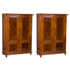 Pair of 19th Century Amboyna and Lemon Wood Armoires or Cabinets