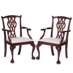 Vintage Pair of Chippendale Arm Chairs