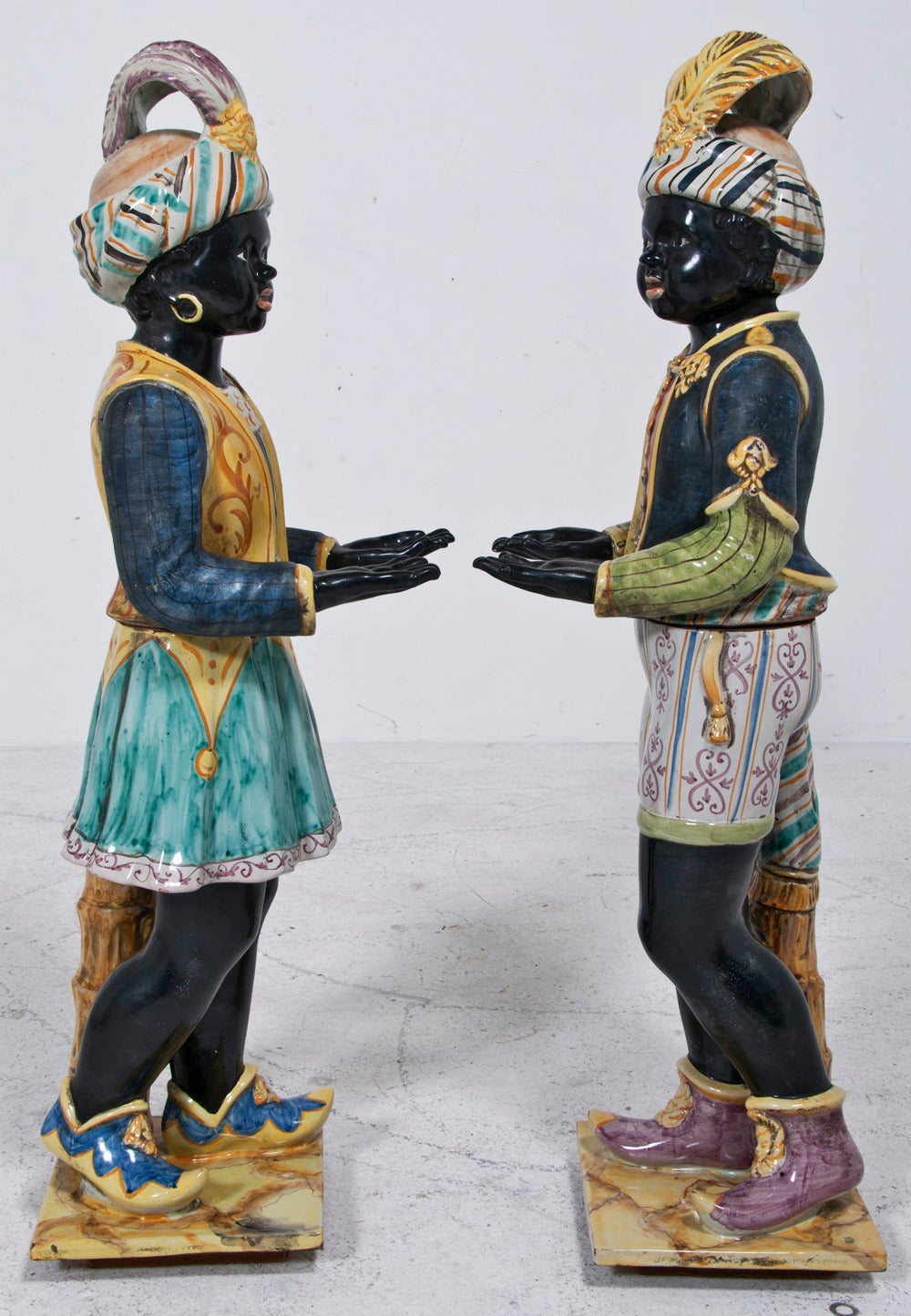 Large Pair of Vintage Italian Majolica Pottery Blackamoors 4