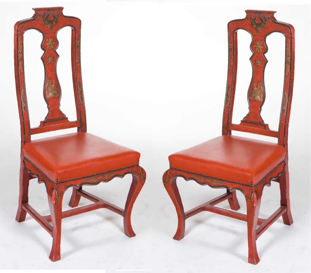 Some of the most valuable antique furniture is painted Venetian made in the 17th and 18th century. For three hundred years the fashionable and rich have brought chairs like these home with them. This pair was made in the 1920's in the 18th century