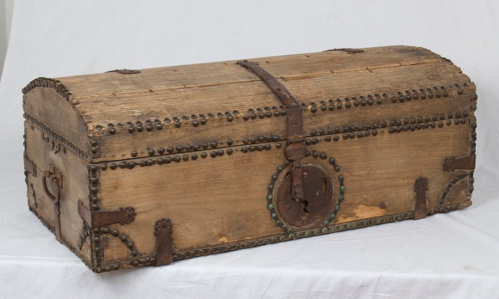 A rare small Spanish colonial iron mounted chest or trunk made early in the 19th century.