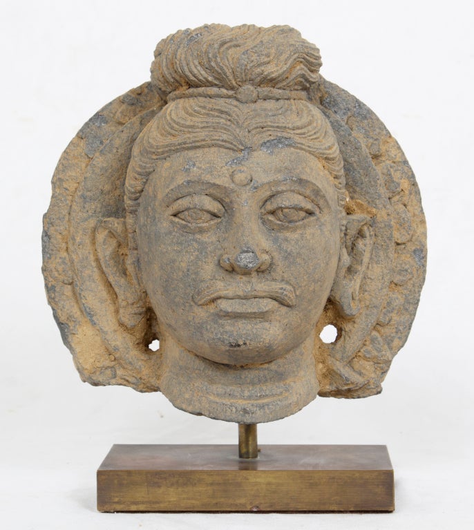 Folk Art Kushan Schist Head of Buddha