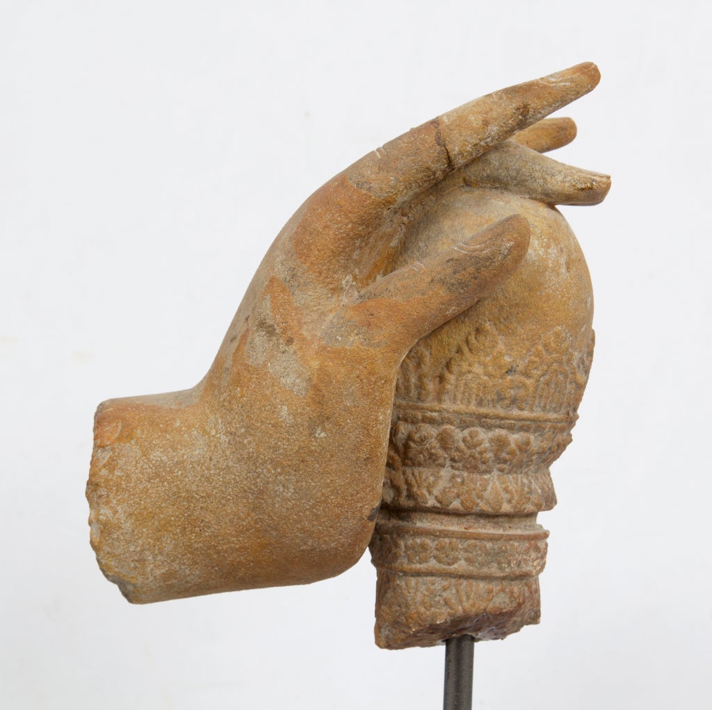 18th Century and Earlier Sandstone Hand of Vishnu Holding the Cosmic Egg