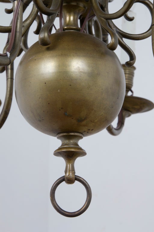19th Century Dutch Baroque Brass Chandelier, late 19th century