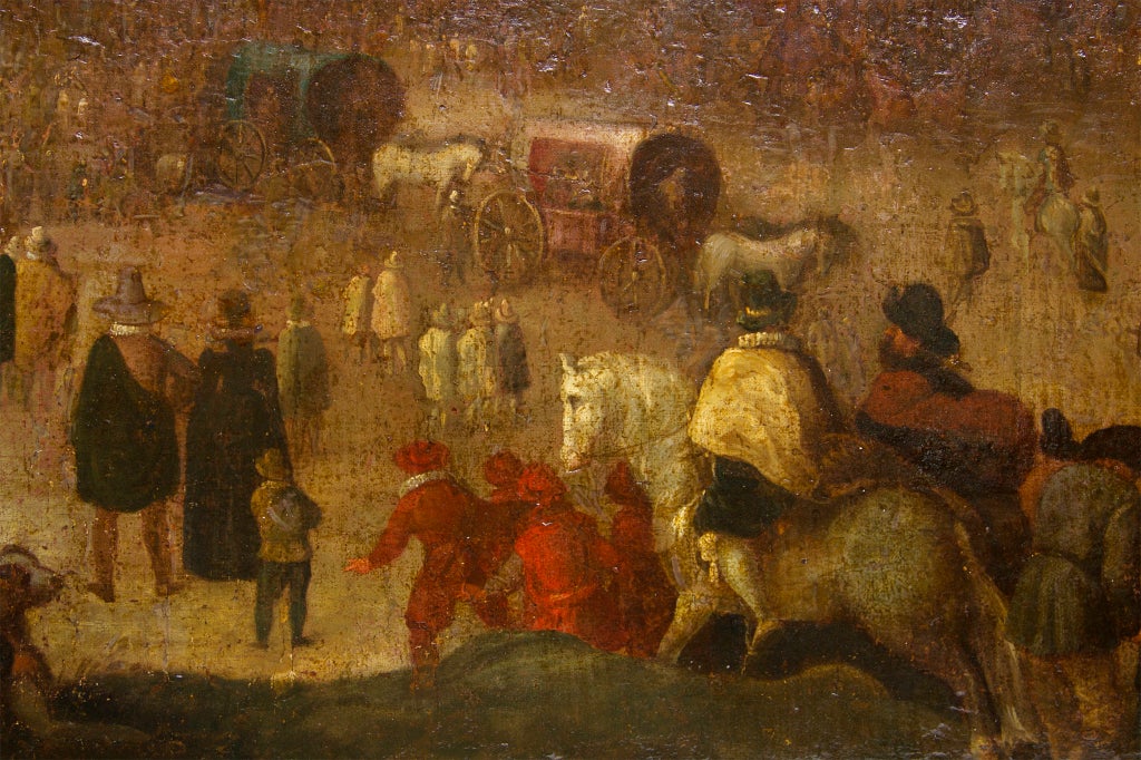 Baroque Revival Large Naive Oil Painting of a Festival at Night Spain, circa 1800