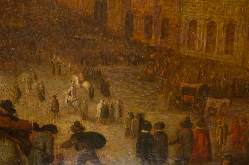 Early 19th Century Large Naive Oil Painting of a Festival at Night Spain, circa 1800